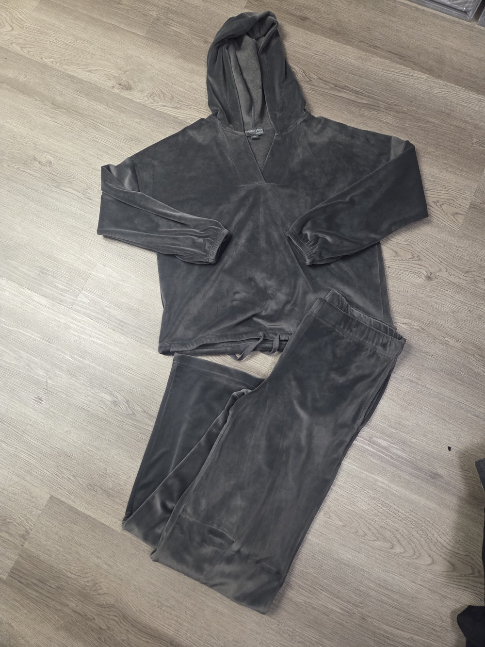 Women's Hooded Velour Pajama Set - Charcoal